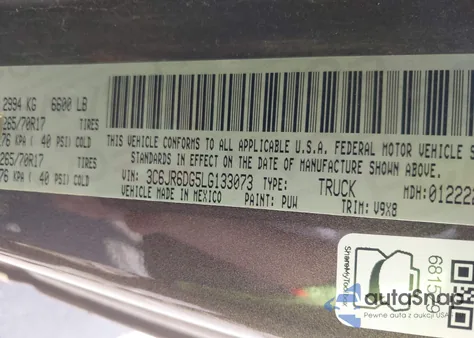 2020 Ram 1500 Classic Tradesman из США, поврежденный, VIN 3C6JR6DG5LG133073